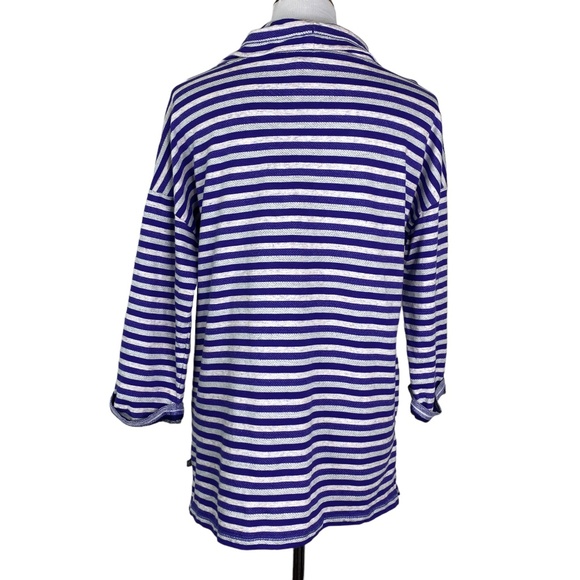 NWT T by Talbots Purple Stripe Pullover Top Funnel Neck Sz. L Cotton - Picture 2 of 14